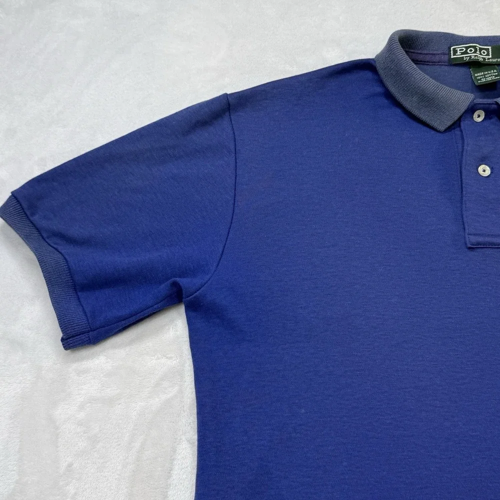 VINTAGE 70's 80's Ralph Lauren Polo Shirt Mens Medium Short Sleeve Blue Pony‎